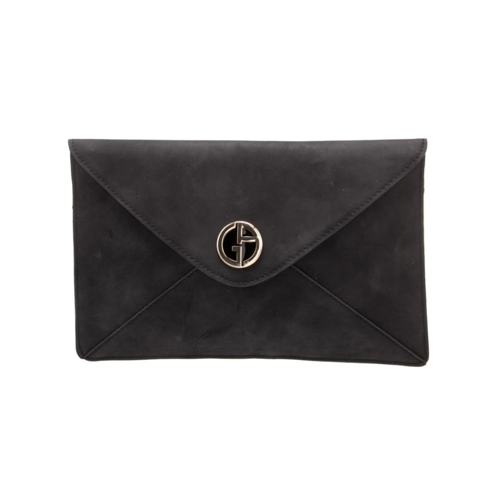 GIORGIO ARMANI Clutch Black Suede Leather Vintage NWOT